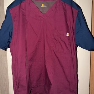 Carhartt Men's Two-Tone Burgundy and Navy scrub top